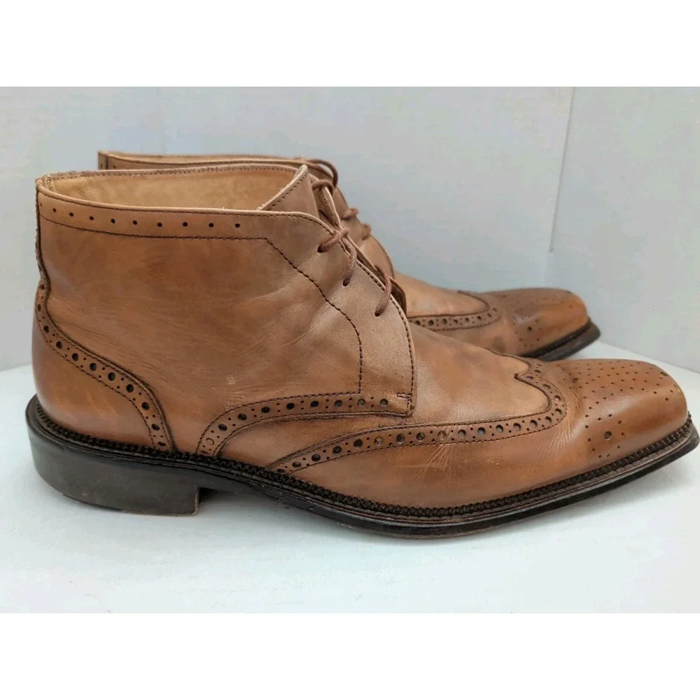 Mercanti Firoenti Wingtip Chukka Ankle Boot Brogue Sz 10.5M Brown Leather Italy